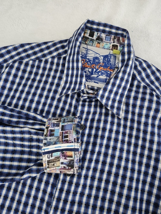 Robert Graham Other - ROBERT GRAHAM Men's Classic Fit Shirt XL Blue Gingham Plaid Interior Print Cuffs